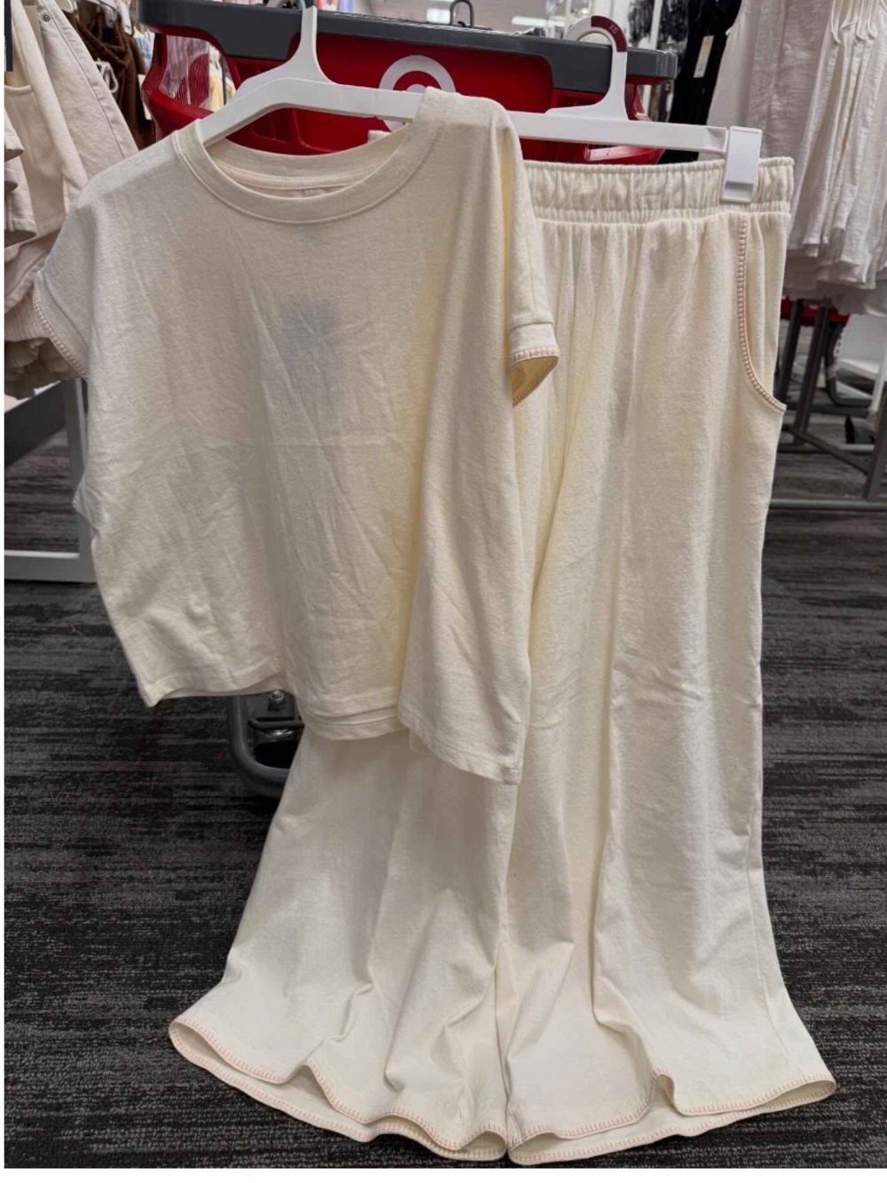 Women's Cream Cozy Lounge Set — Short Sleeve Top & Wide Leg Pants